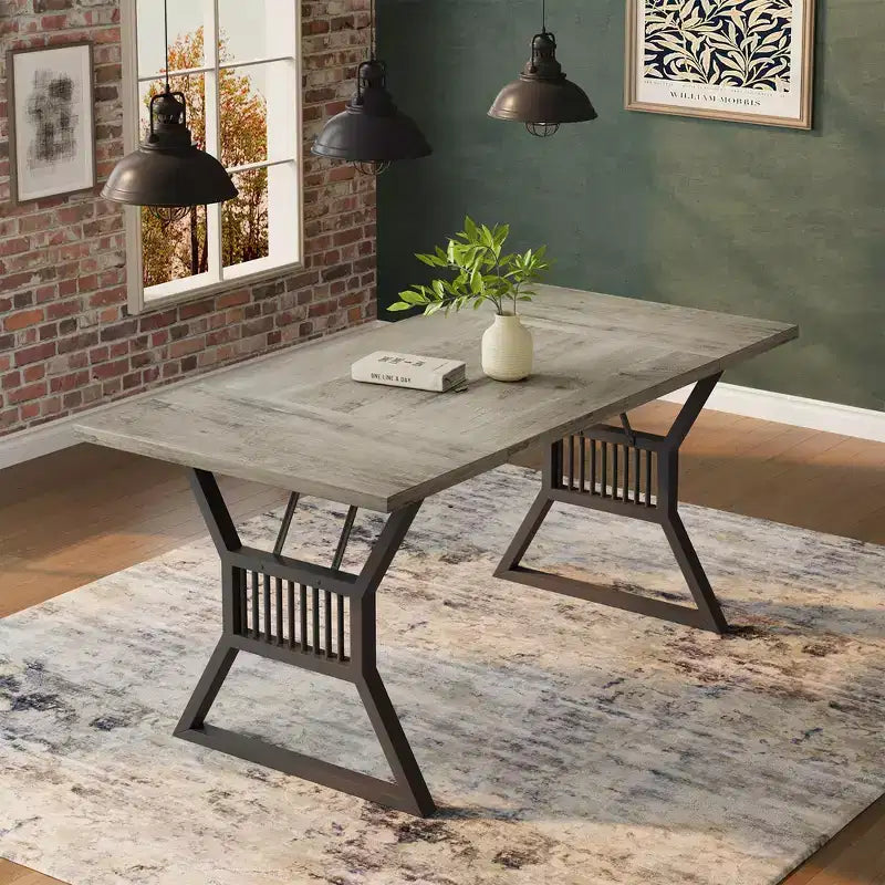Industrial Farmhouse Dining Table - Rectangle Kitchen Table for 6-8 People