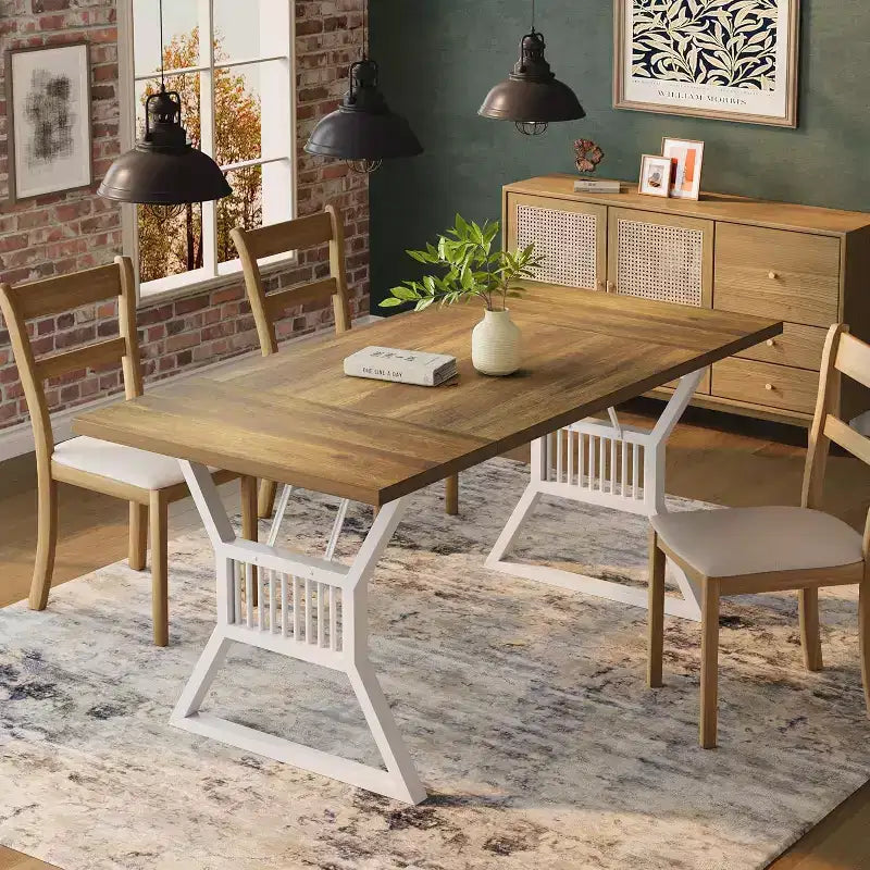 Industrial Farmhouse Dining Table - Rectangle Kitchen Table for 6-8 People