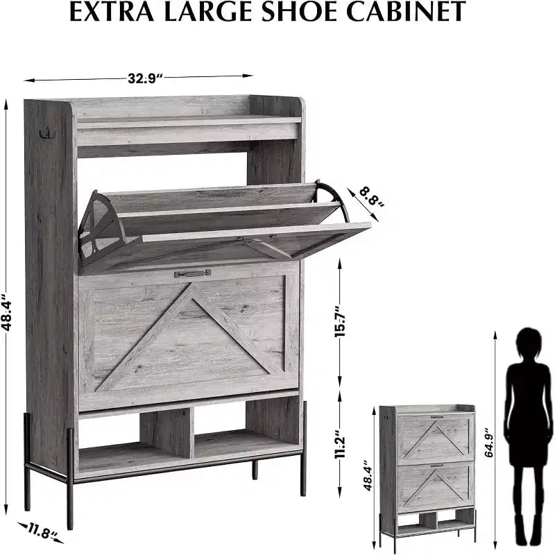 2-Drawer Shoe Cabinet, Slim Space-Saving Shoe Organizer with Hidden Storage, Wooden Entryway Shelf for Hallway, Freestanding Narrow Design