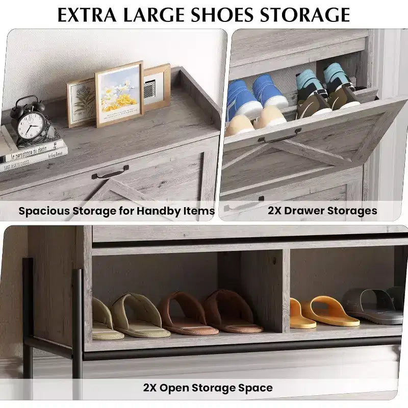 2-Drawer Shoe Cabinet, Slim Space-Saving Shoe Organizer with Hidden Storage, Wooden Entryway Shelf for Hallway, Freestanding Narrow Design