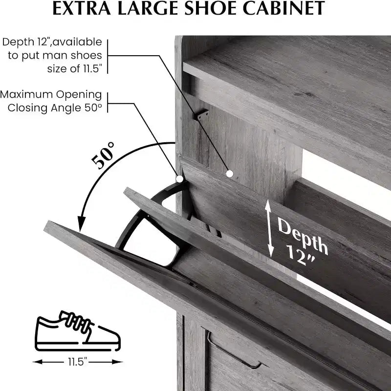 2-Drawer Shoe Cabinet, Slim Space-Saving Shoe Organizer with Hidden Storage, Wooden Entryway Shelf for Hallway, Freestanding Narrow Design