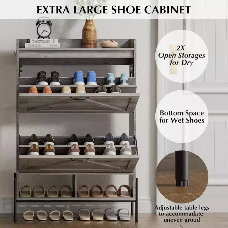2-Drawer Shoe Cabinet, Slim Space-Saving Shoe Organizer with Hidden Storage, Wooden Entryway Shelf for Hallway, Freestanding Narrow Design