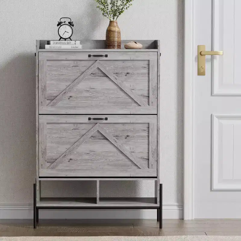 2-Drawer Shoe Cabinet, Slim Space-Saving Shoe Organizer with Hidden Storage, Wooden Entryway Shelf for Hallway, Freestanding Narrow Design