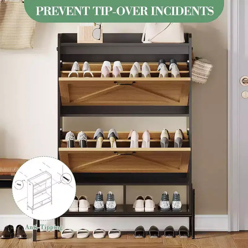 2-Drawer Shoe Cabinet, Slim Space-Saving Shoe Organizer with Hidden Storage, Wooden Entryway Shelf for Hallway, Freestanding Narrow Design