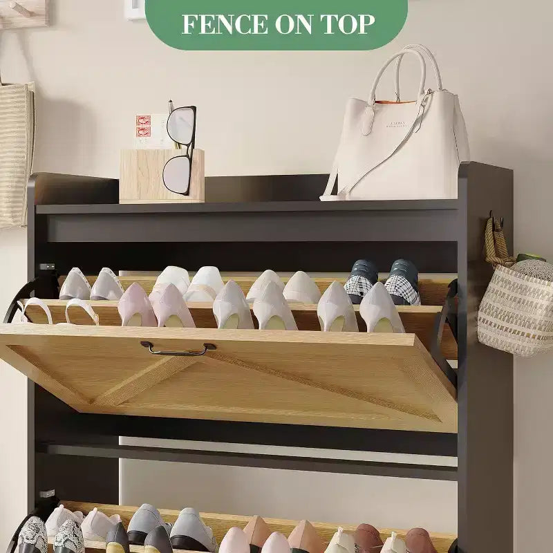 2-Drawer Shoe Cabinet, Slim Space-Saving Shoe Organizer with Hidden Storage, Wooden Entryway Shelf for Hallway, Freestanding Narrow Design