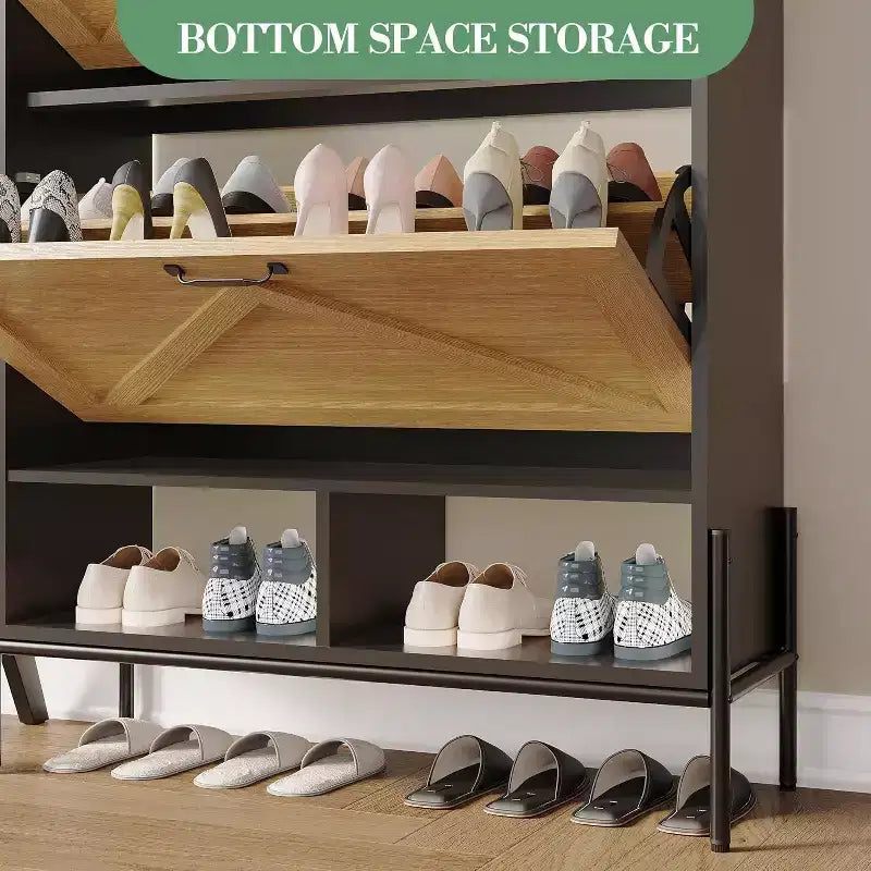 2-Drawer Shoe Cabinet, Slim Space-Saving Shoe Organizer with Hidden Storage, Wooden Entryway Shelf for Hallway, Freestanding Narrow Design