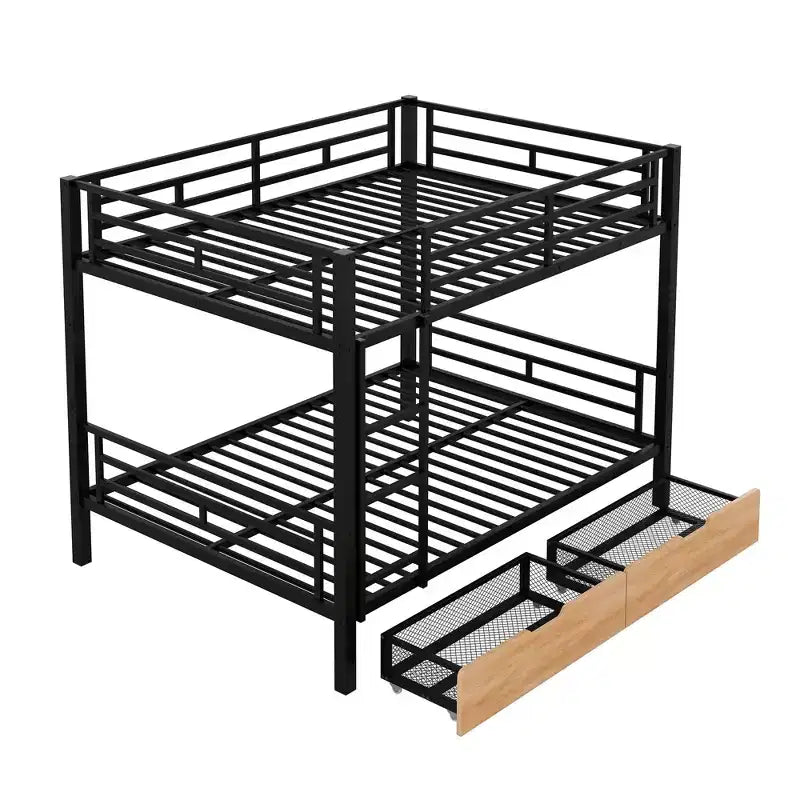 Metal Full over Full Bunk Bed with Storage Drawers, Black
