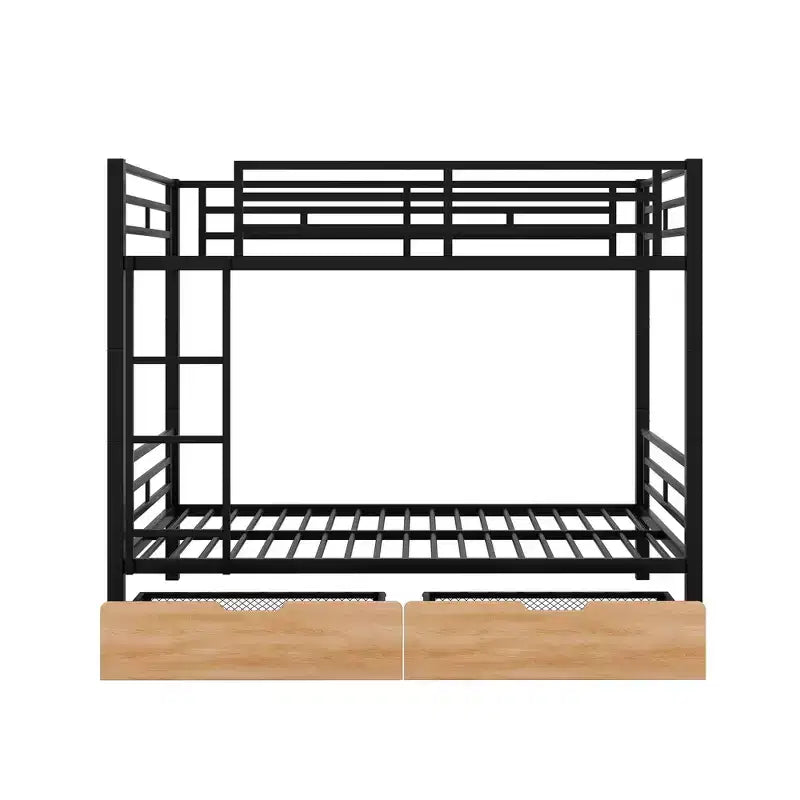 Metal Full over Full Bunk Bed with Storage Drawers, Black
