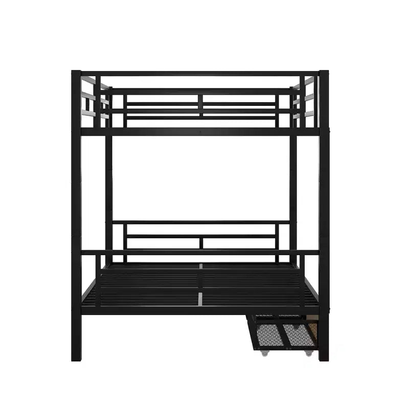 Metal Full over Full Bunk Bed with Storage Drawers, Black