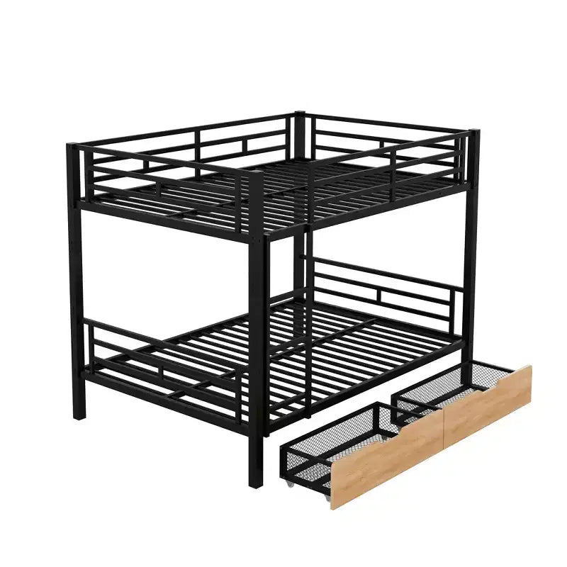 Metal Full over Full Bunk Bed with Storage Drawers, Black