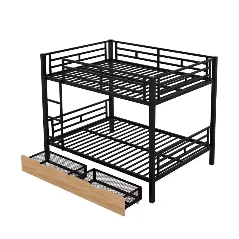 Metal Full over Full Bunk Bed with Storage Drawers, Black