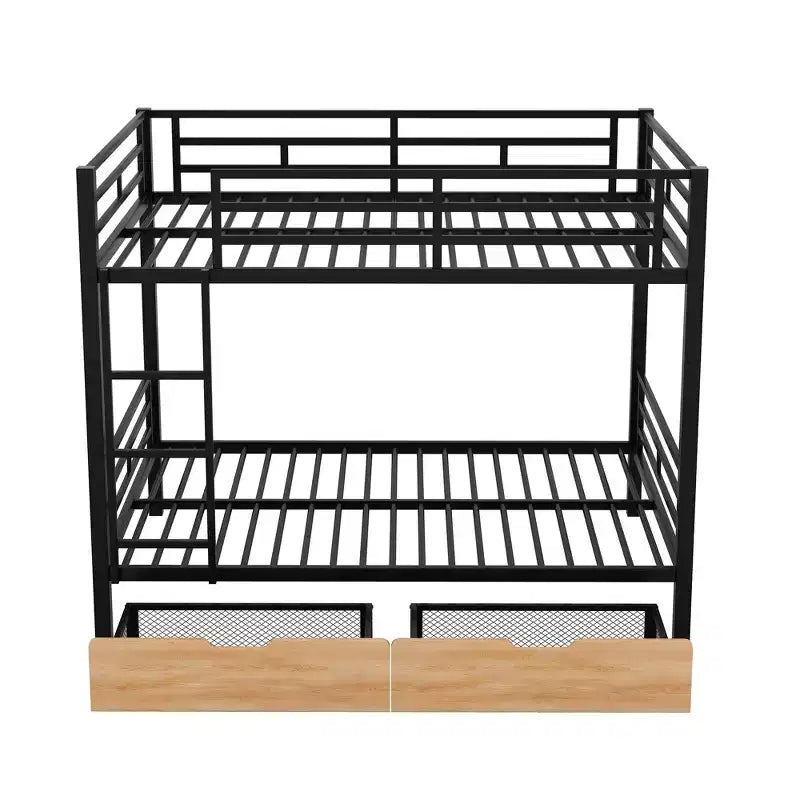 Metal Full over Full Bunk Bed with Storage Drawers, Black