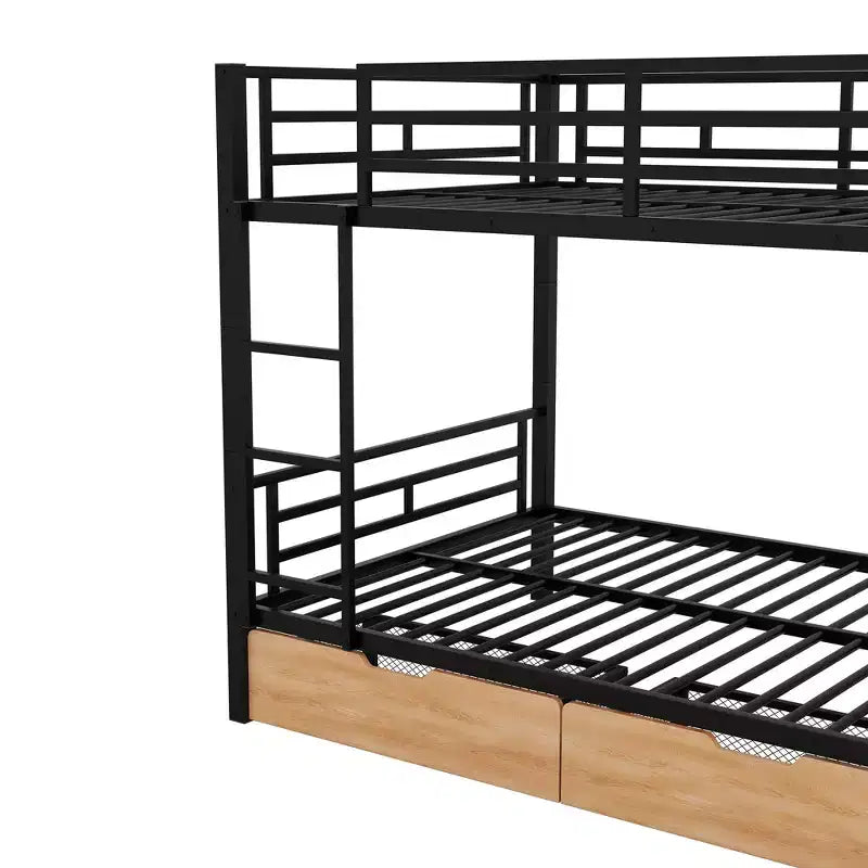 Metal Full over Full Bunk Bed with Storage Drawers, Black
