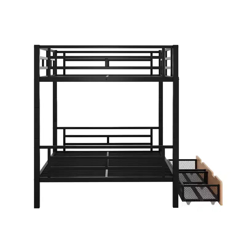 Metal Full over Full Bunk Bed with Storage Drawers, Black
