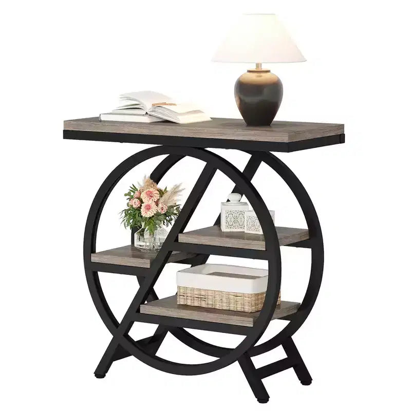 4-Tier Metal Round Small End Table - Nightstand Side Table for Hallway & Living Room