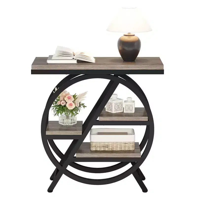 4-Tier Metal Round Small End Table - Nightstand Side Table for Hallway & Living Room