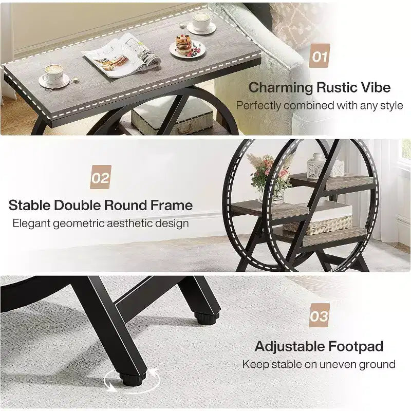 4-Tier Metal Round Small End Table - Nightstand Side Table for Hallway & Living Room