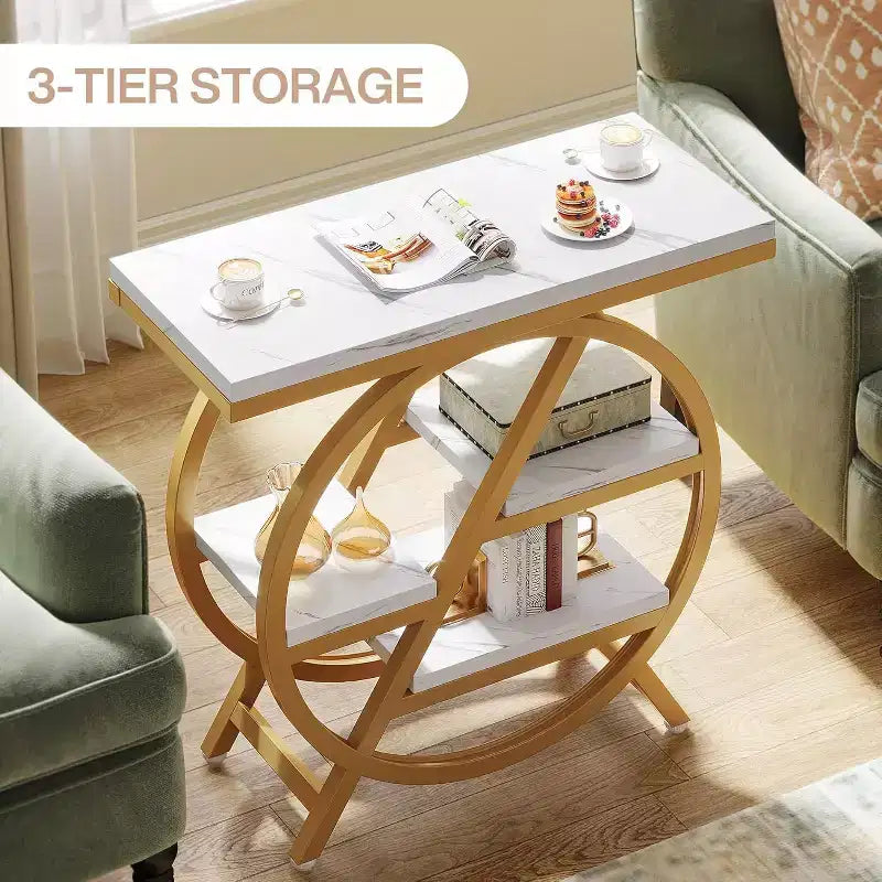 4-Tier Metal Round Small End Table - Nightstand Side Table for Hallway & Living Room