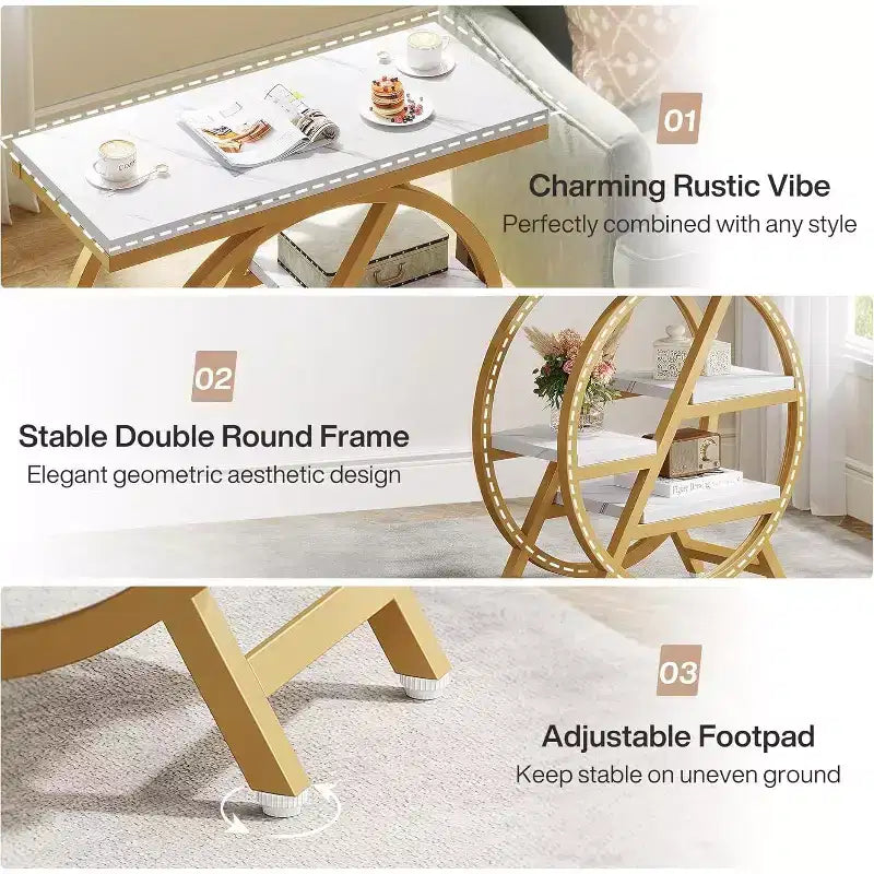 4-Tier Metal Round Small End Table - Nightstand Side Table for Hallway & Living Room