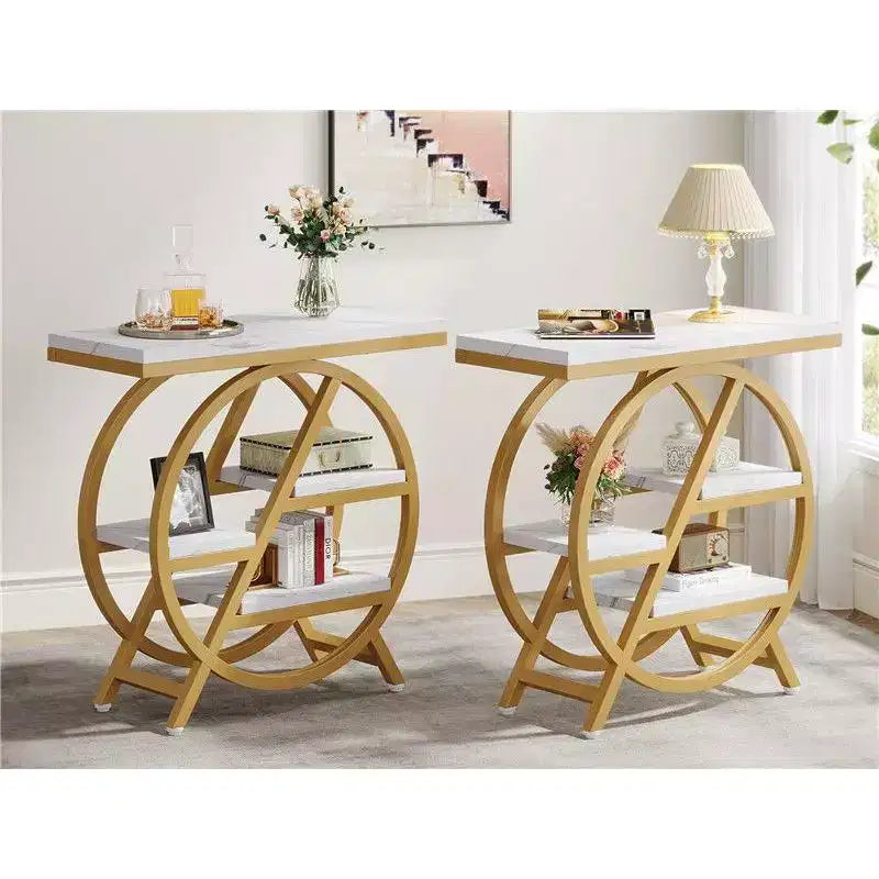 4-Tier Metal Round Small End Table - Nightstand Side Table for Hallway & Living Room