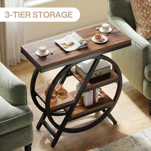 Petite table d'appoint ronde à 4 niveaux en métal - Table de chevet pour couloir et salon