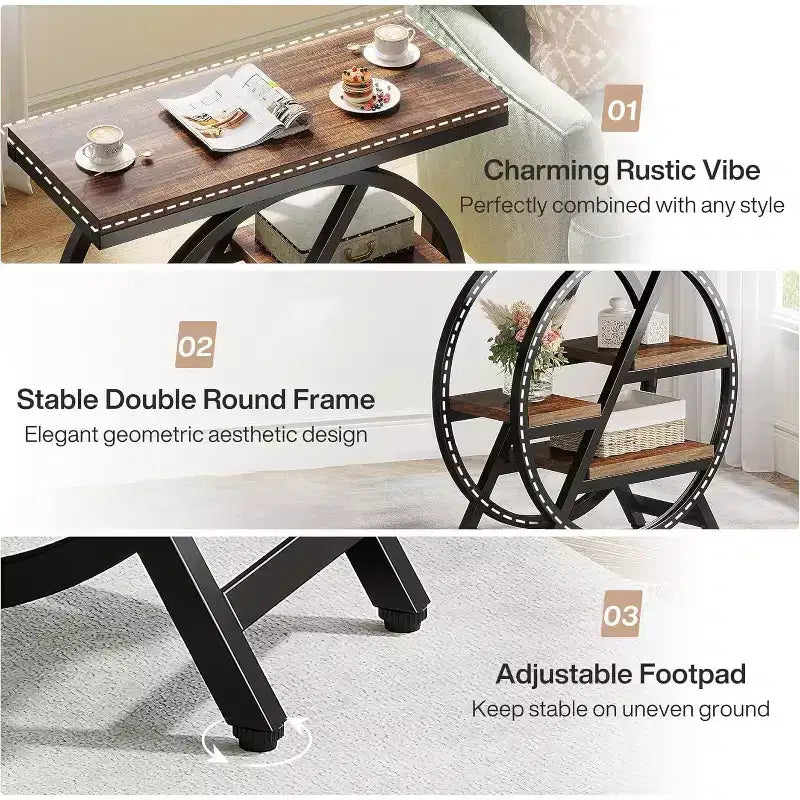 4-Tier Metal Round Small End Table - Nightstand Side Table for Hallway & Living Room