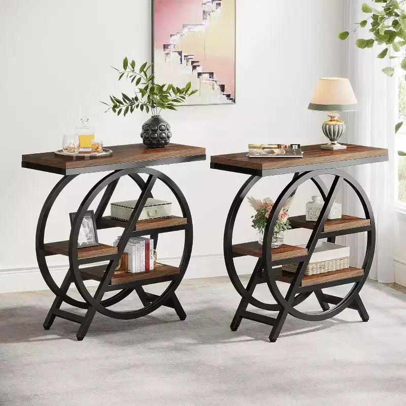 4-Tier Metal Round Small End Table - Nightstand Side Table for Hallway & Living Room