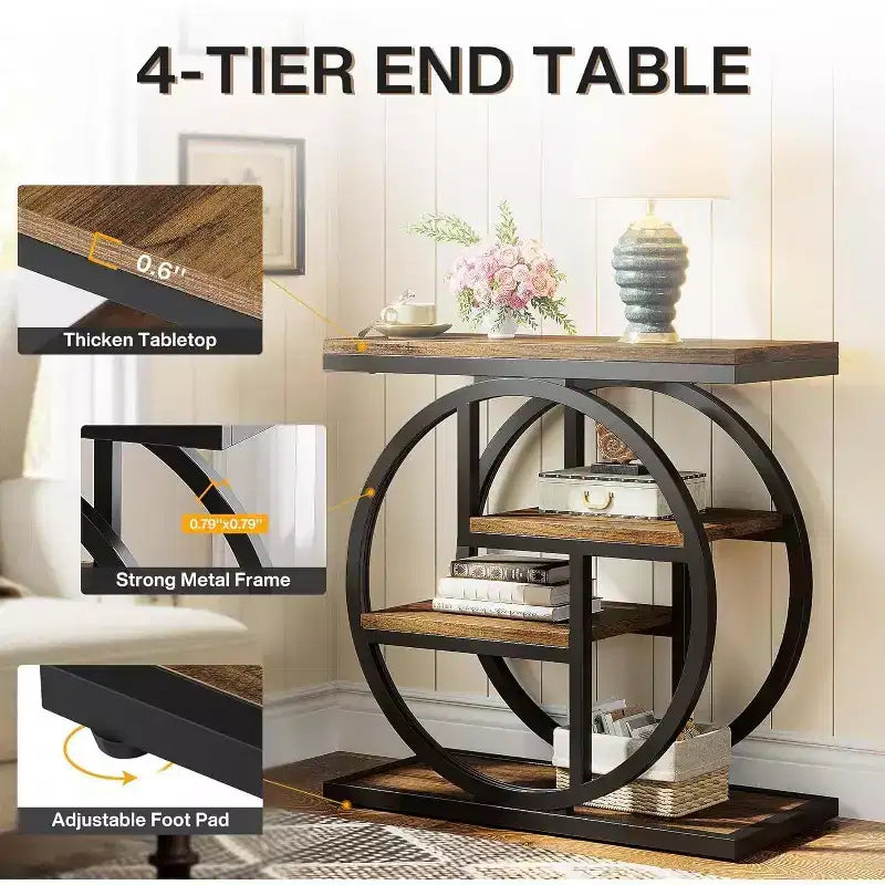 4-Tier Metal Round Small End Table - Nightstand Side Table for Hallway & Living Room