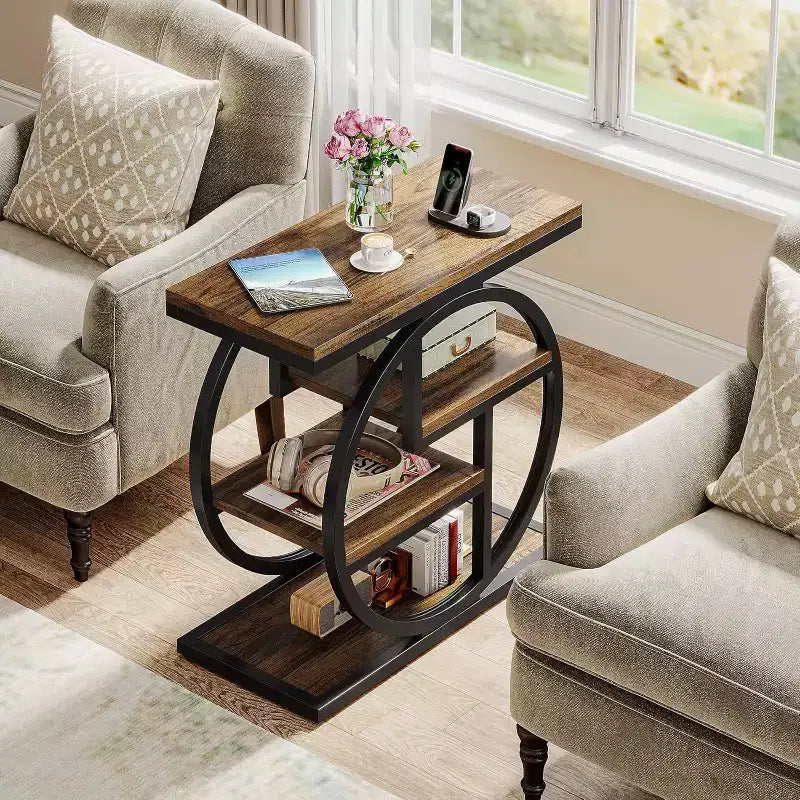 4-Tier Metal Round Small End Table - Nightstand Side Table for Hallway & Living Room