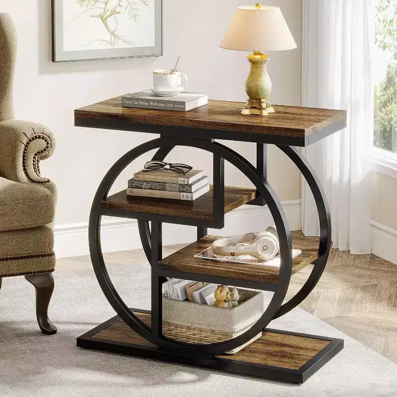 4-Tier Metal Round Small End Table - Nightstand Side Table for Hallway & Living Room