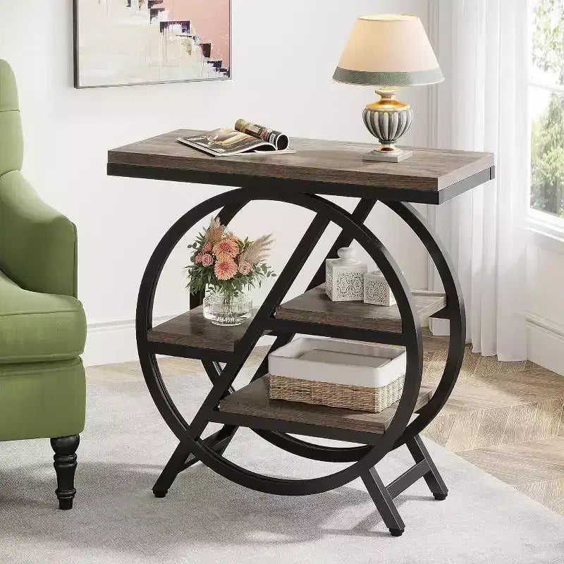 4-Tier Metal Round Small End Table - Nightstand Side Table for Hallway & Living Room