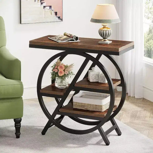 Okak Industrial 4-Tier Metal Round Small End Table,Rustic Nightstand Side Table,Sofa Table Behind Couch for Hallway,Living Room