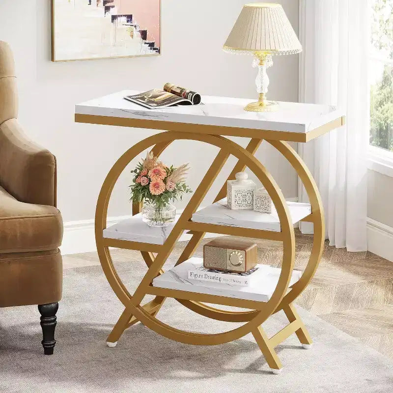 4-Tier Metal Round Small End Table - Nightstand Side Table for Hallway & Living Room