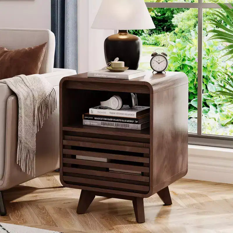 Nightstand with Drawer Storage Grille Bed Side Table