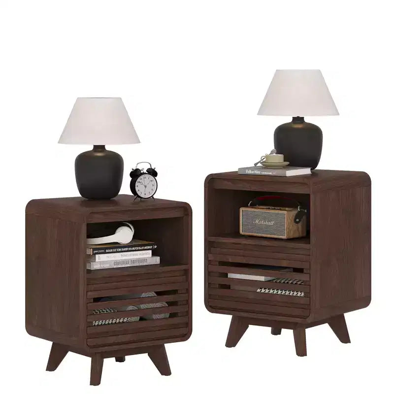 Nightstand with Drawer Storage Grille Bed Side Table