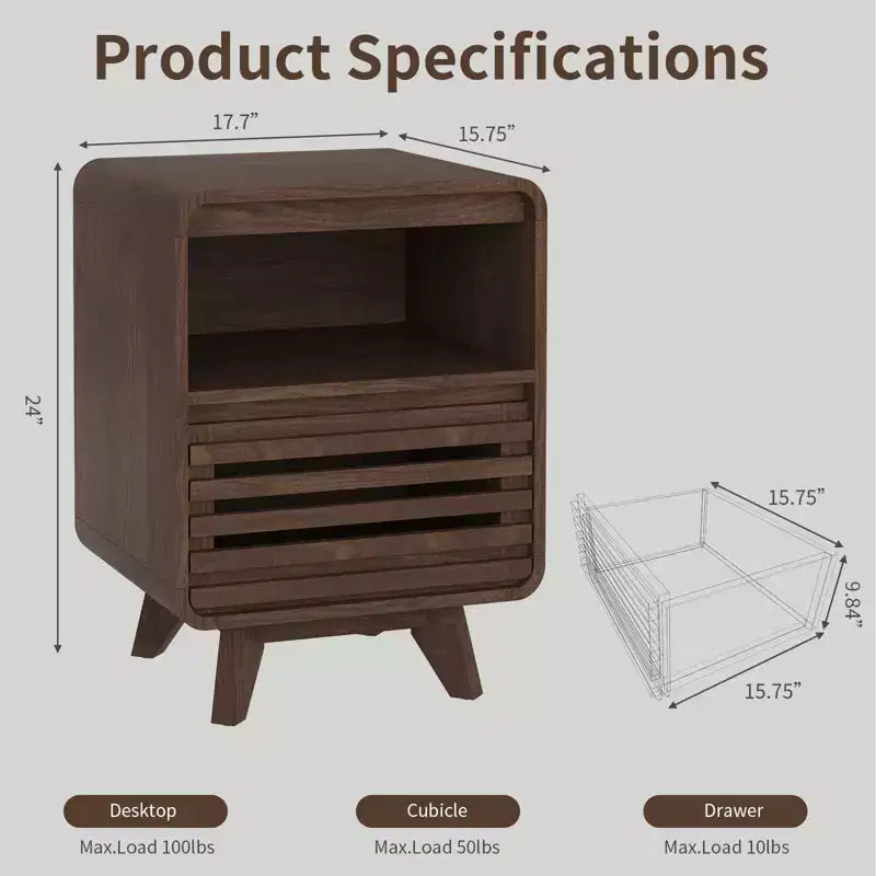 Nightstand with Drawer Storage Grille Bed Side Table