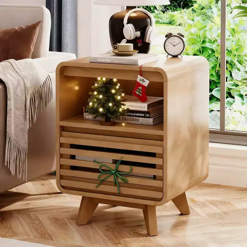 Nightstand with Drawer Storage Grille Bed Side Table