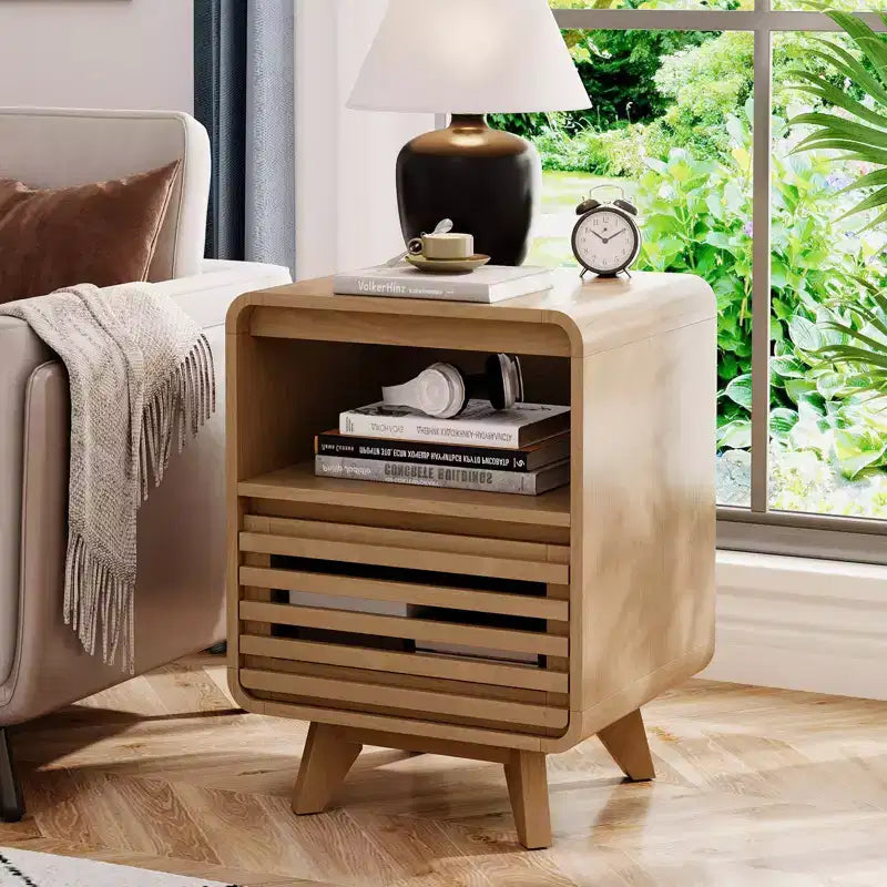 Nightstand with Drawer Storage Grille Bed Side Table