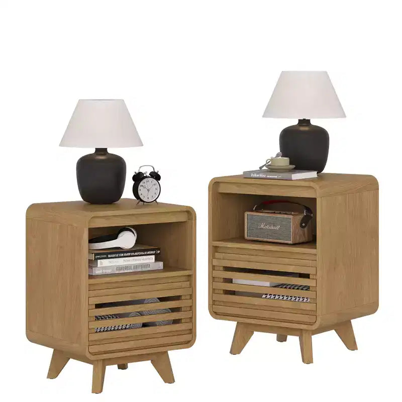 Nightstand with Drawer Storage Grille Bed Side Table