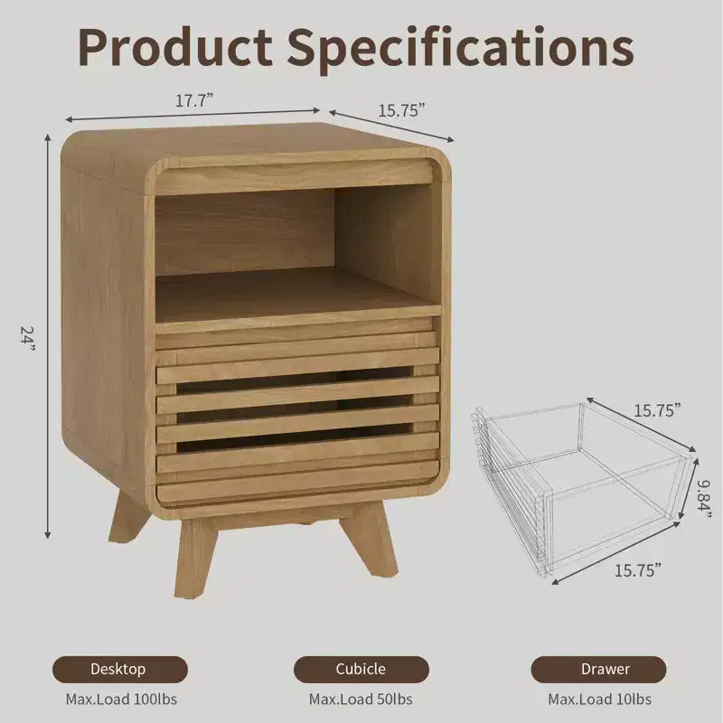 Nightstand with Drawer Storage Grille Bed Side Table