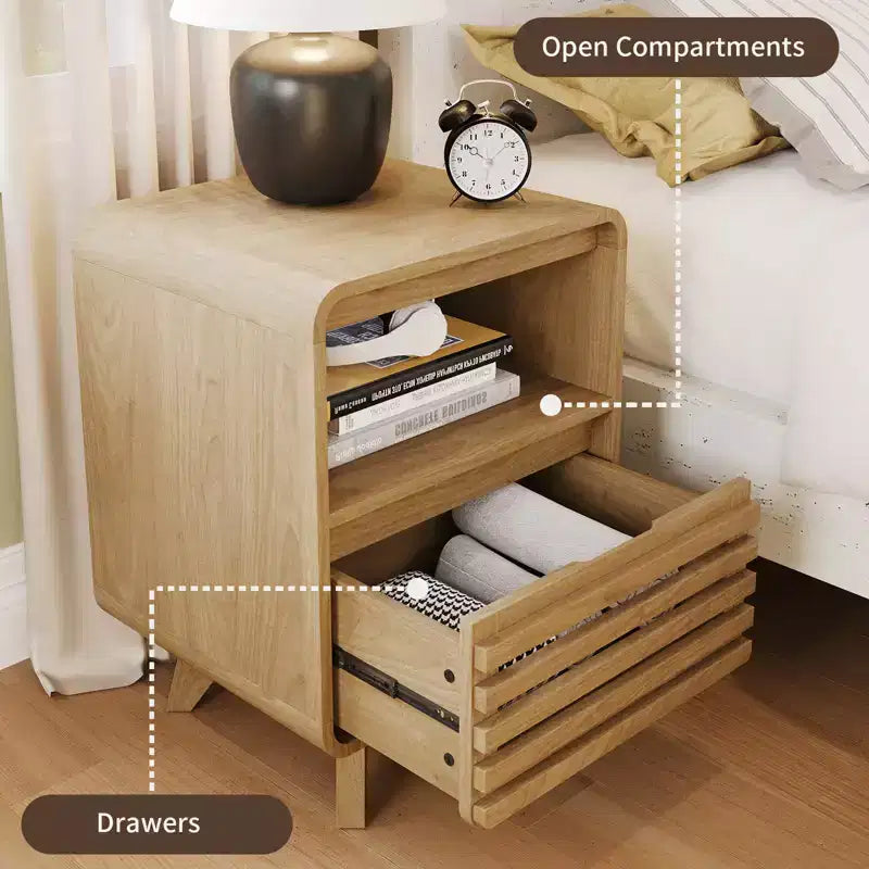 Nightstand with Drawer Storage Grille Bed Side Table