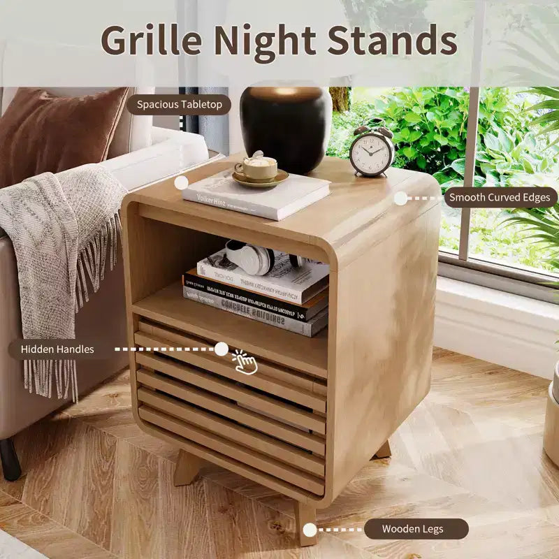 Nightstand with Drawer Storage Grille Bed Side Table