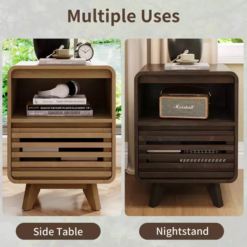 Nightstand with Drawer Storage Grille Bed Side Table