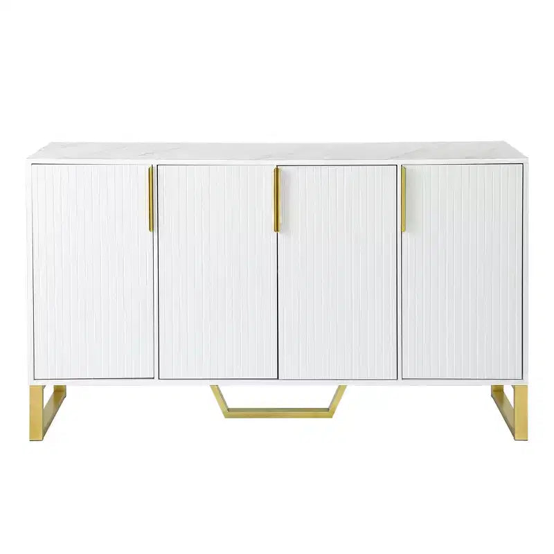 Sideboard Cabinet with 4 Doors, Adjustable Shelves, Metal Handles and Legs for Living Room, White