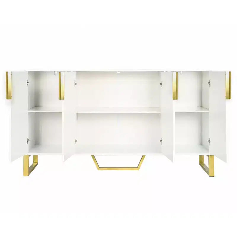 Sideboard Cabinet with 4 Doors, Adjustable Shelves, Metal Handles and Legs for Living Room, White