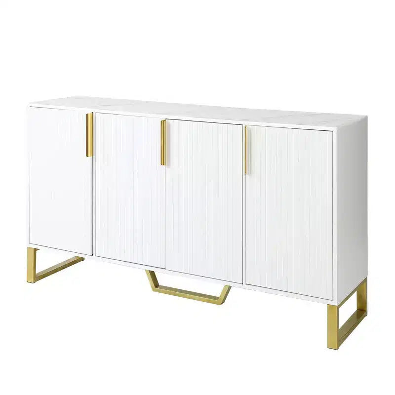 Sideboard Cabinet with 4 Doors, Adjustable Shelves, Metal Handles and Legs for Living Room, White