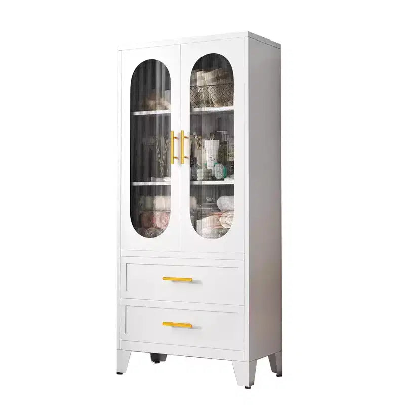 73" Tall Kitchen Pantry Cabinet with 2 Drawers & Glass Doors — Metal Storage Cabinet for Bathroom, Office, Dining & Living Room