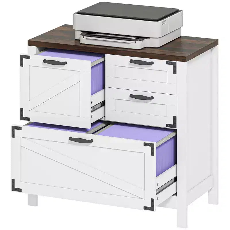4 Drawer File Cabinet, Farmhouse Lateral Filing Cabinet with Adjustable Hanging Rails for Letter/A4/Legal Size Files, Printer Stand
