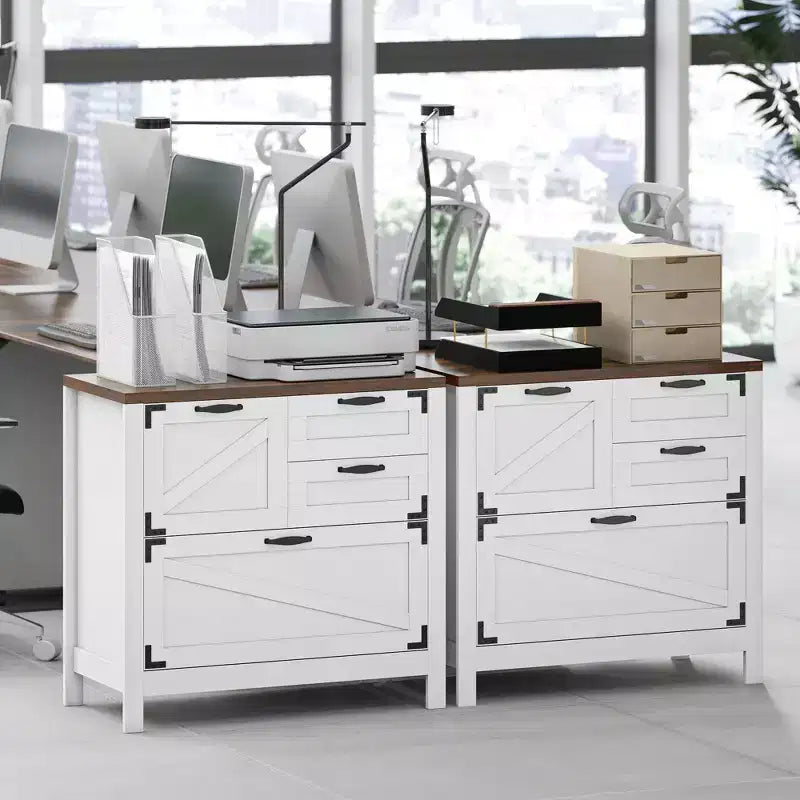 4 Drawer File Cabinet, Farmhouse Lateral Filing Cabinet with Adjustable Hanging Rails for Letter/A4/Legal Size Files, Printer Stand