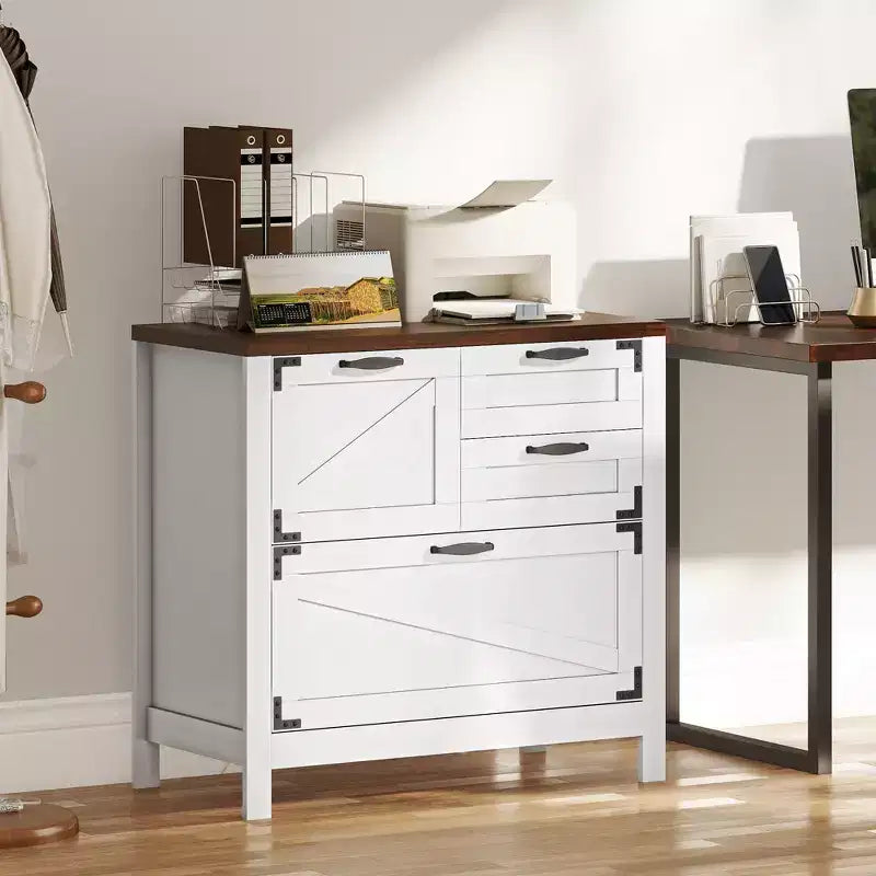 4 Drawer File Cabinet, Farmhouse Lateral Filing Cabinet with Adjustable Hanging Rails for Letter/A4/Legal Size Files, Printer Stand